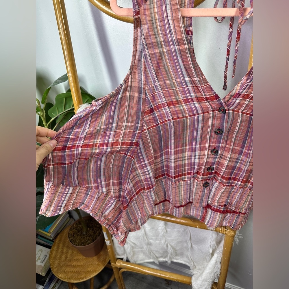 Anthropologie Pilcro Red Plaid Patchwork Babydoll Blouse sz L - Picture 4 of 4